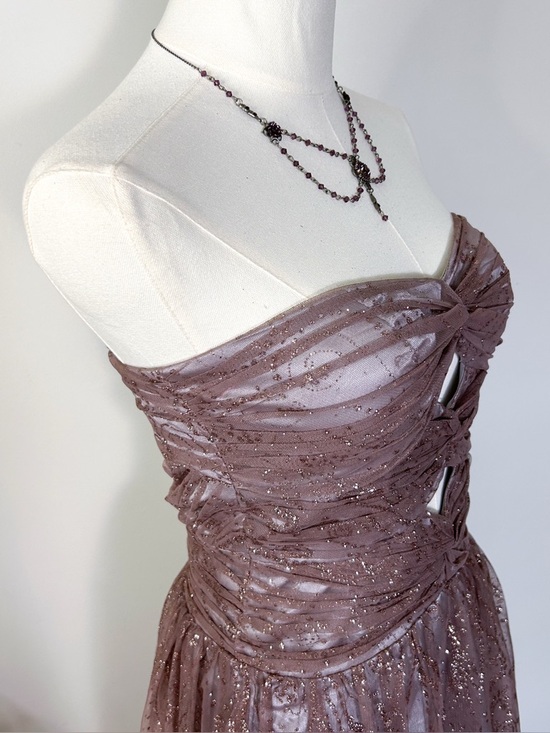 Adrianna Papell Mauve Glitter Tulle Strapless Flare Mini Dress Cutout Size  2 NWT